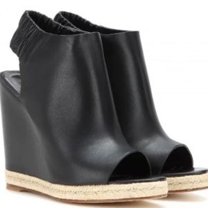 Balenciaga Leather Espadrille Wedge Black